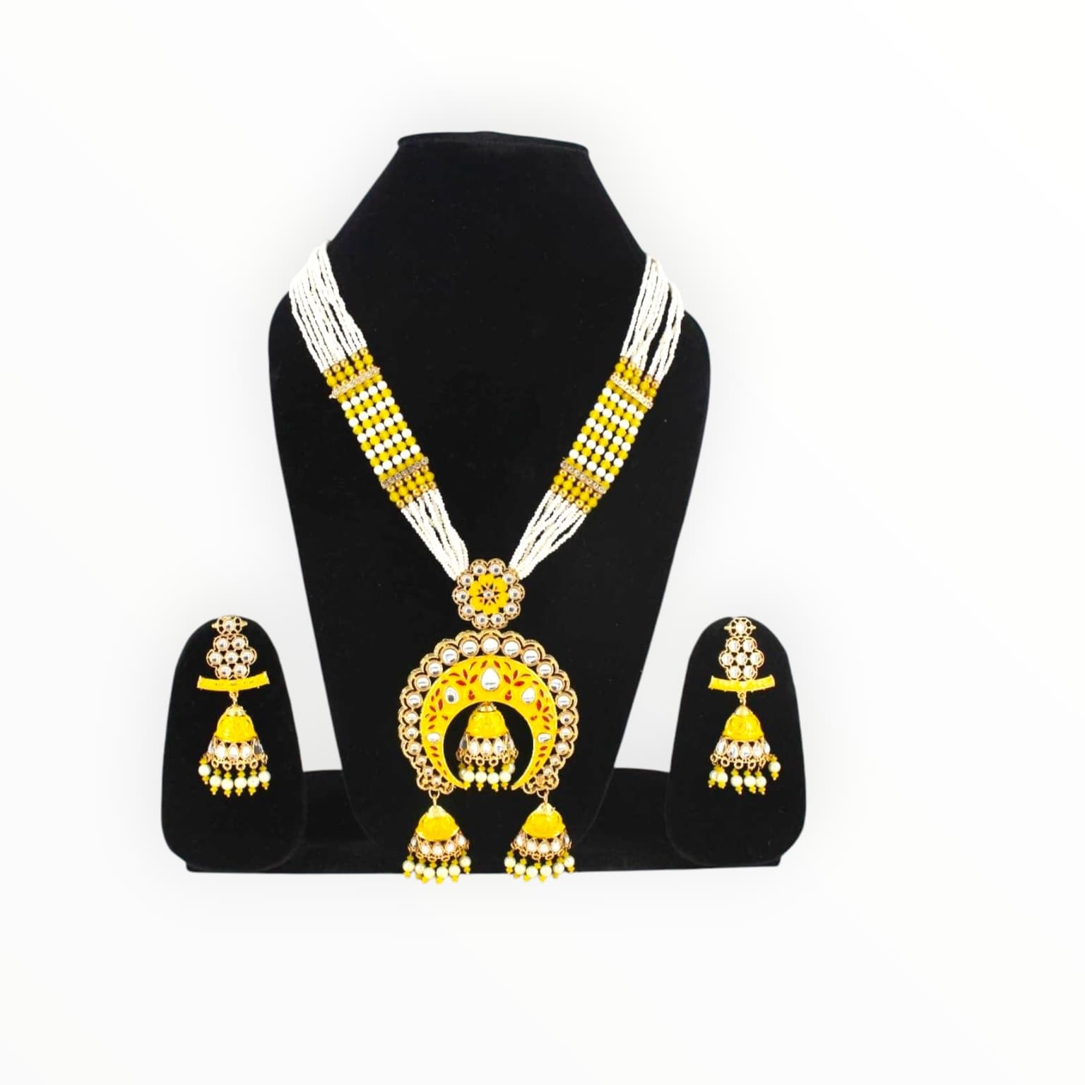 Royal Sunrise Yellow Kundan Pearl Necklace Set