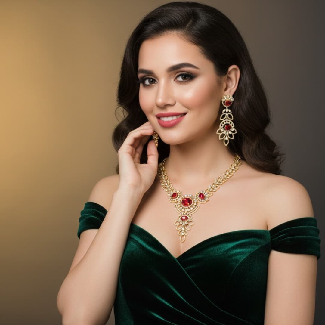 Ruhani Ruby Cascade Necklace Set