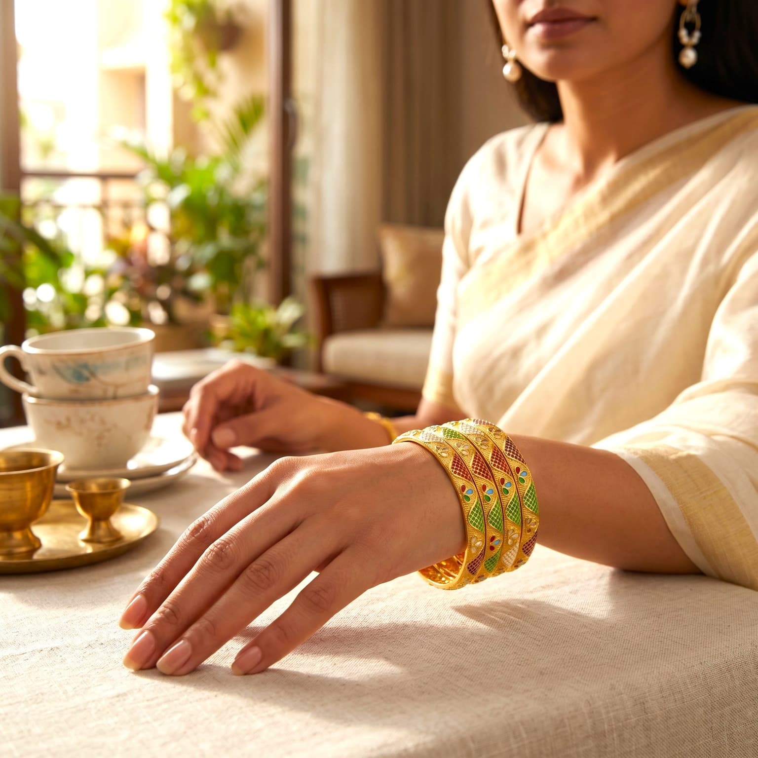 Shineora Premium Gold-Plated Multicolor Meenakari Designer Bangles Set for Women (Set of 4)