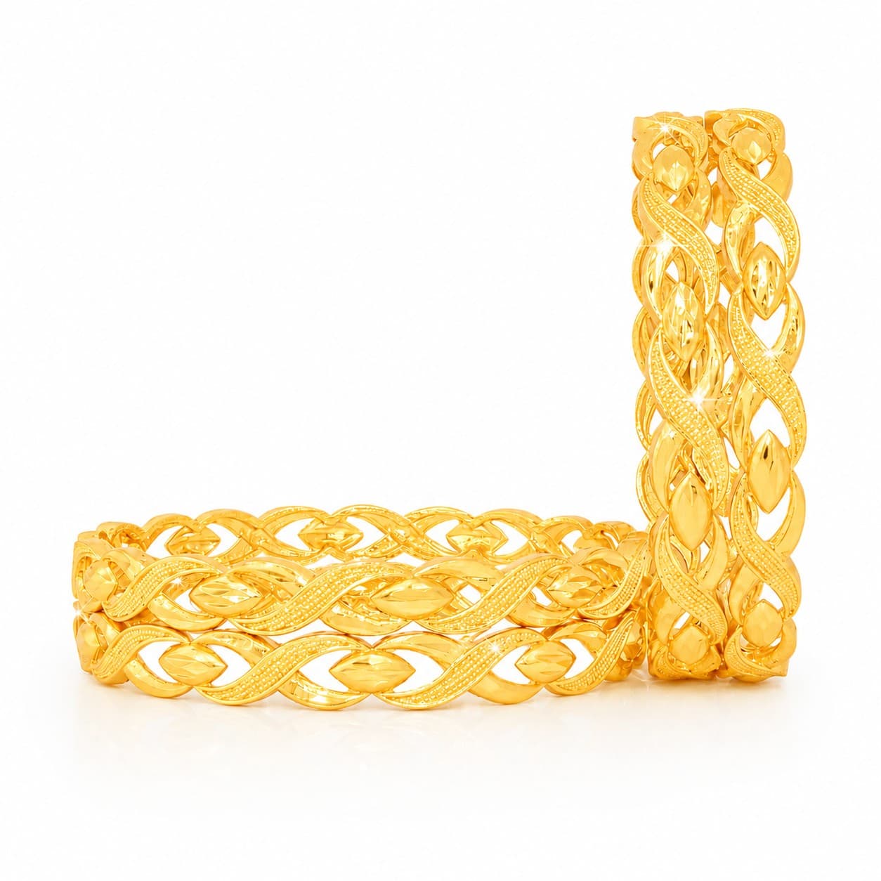Shineora Premium Gold-Plated Designer Twisted Pattern Bangles Set for Women (Set of 4)