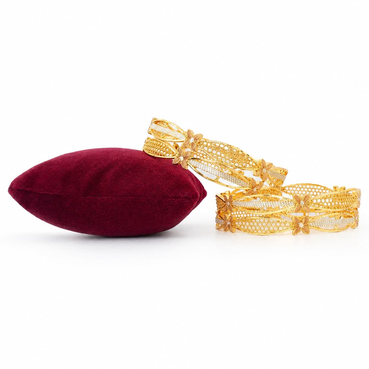 Shineora Premium Gold-Plated Floral Filigree Designer Bangles Set for Women (Set of 4)