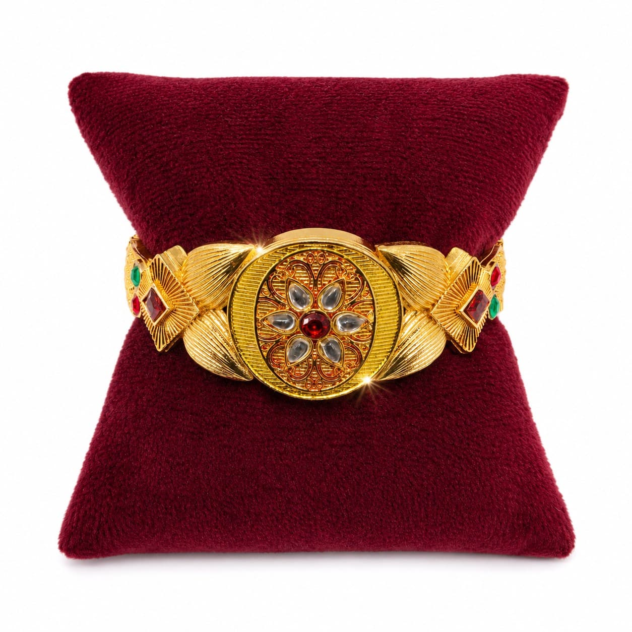hineora Premium Gold-Plated Rajwada Kundan Designer Kada Bracelet for Women