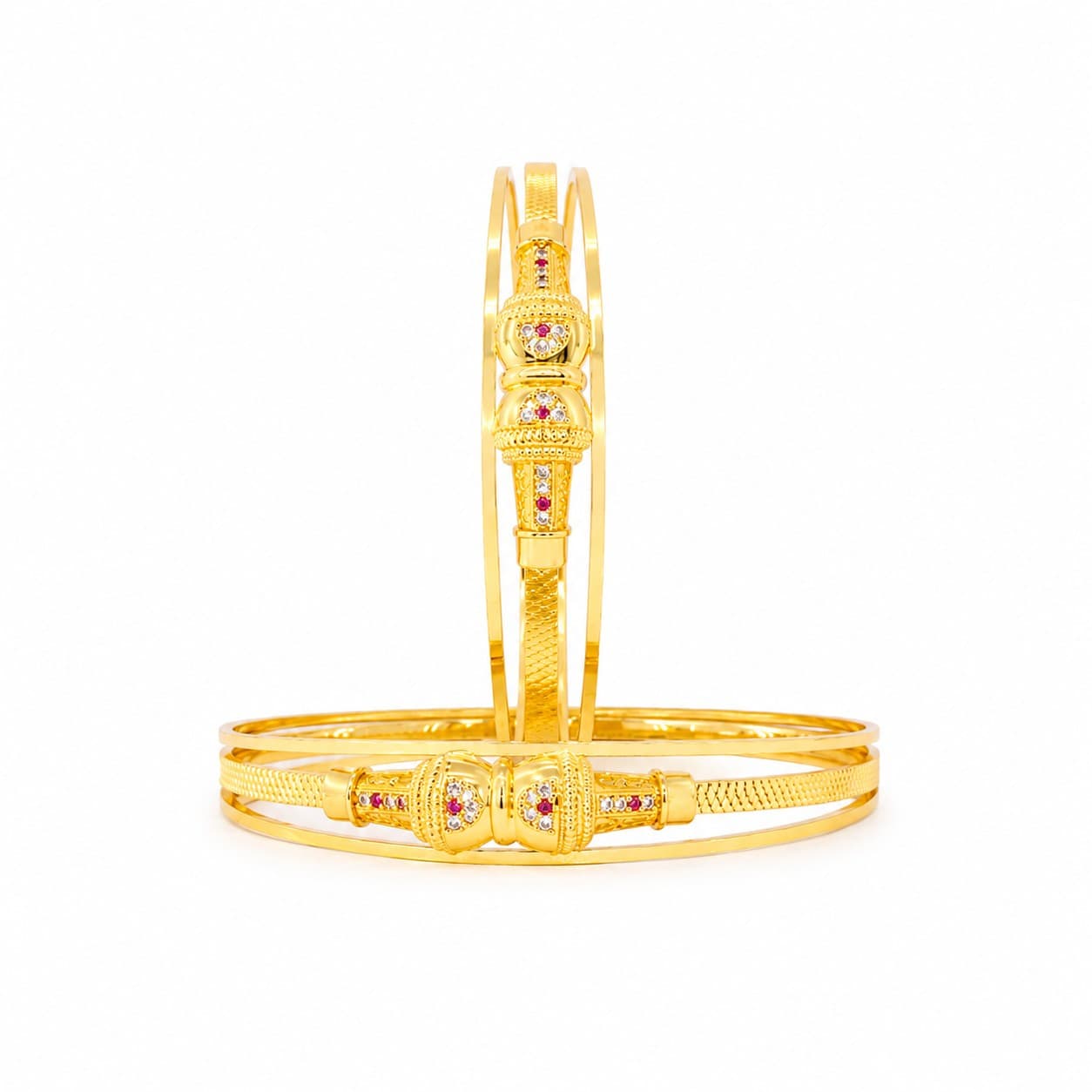 Shineora Premium Gold-Plated Stone Studded Designer Bangles Set for Women (Set of 2)