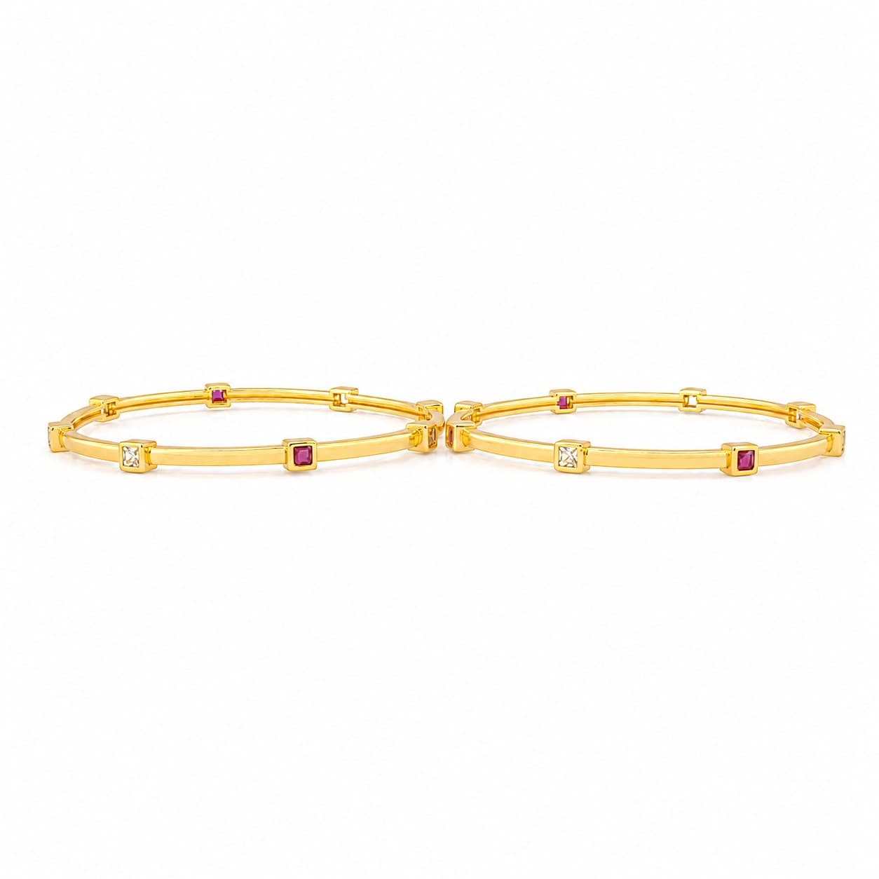 Shineora Premium Gold-Plated Minimalist Stone Studded Bangles Set for Women (Set of 2)