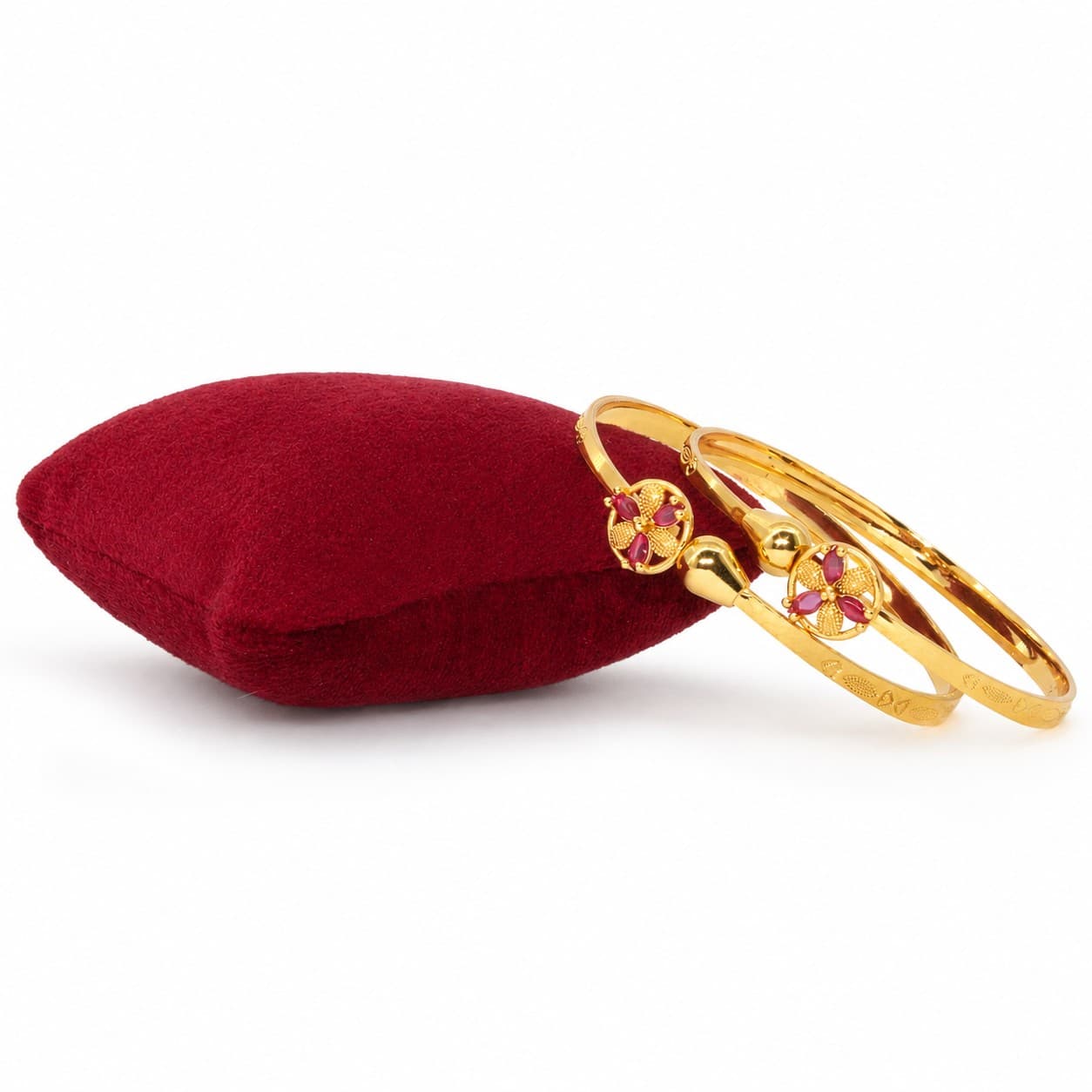 Shineora Premium Gold-Plated Floral Ruby Stone Designer Bangles Set for Women (Set of 2)