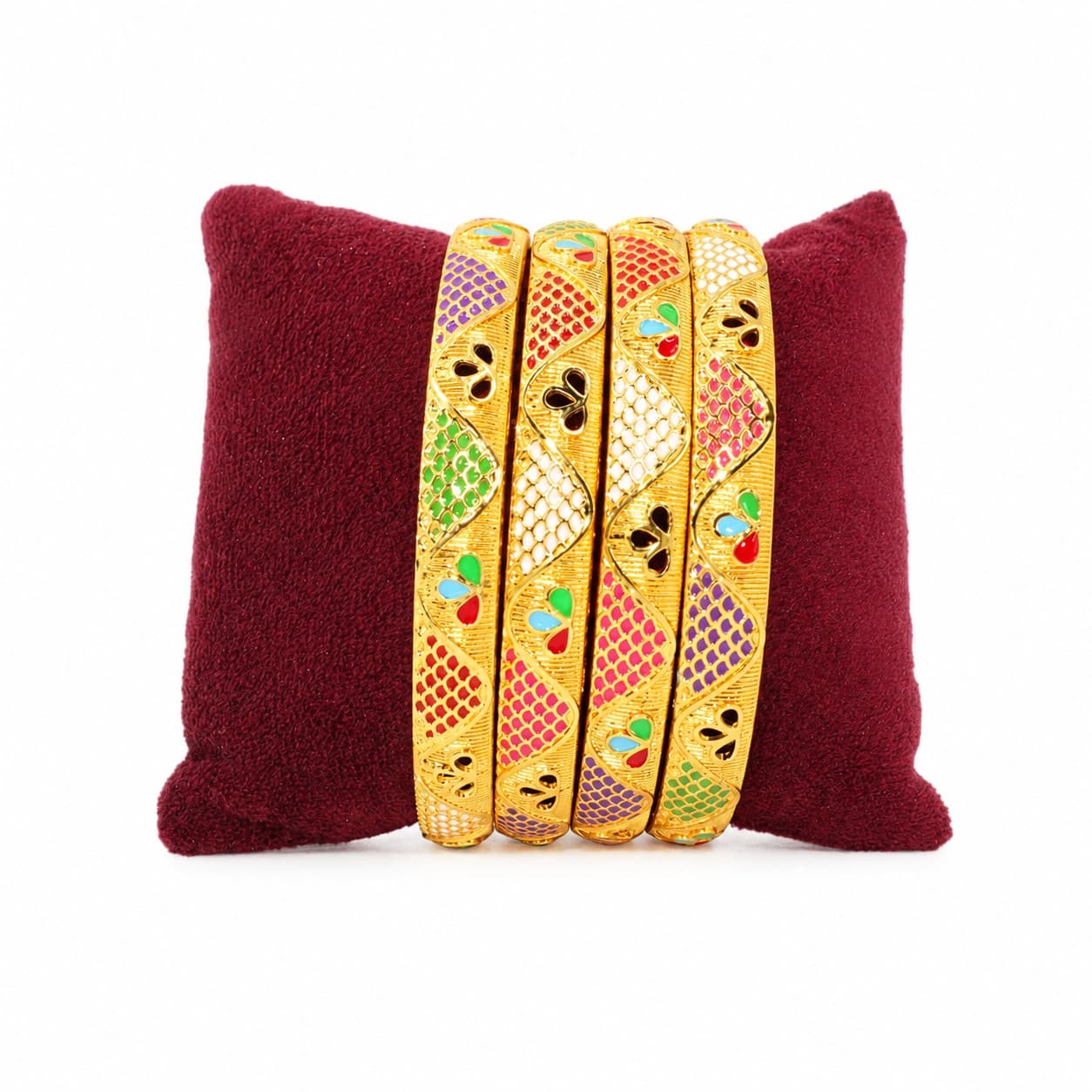 Shineora Premium Gold-Plated Multicolor Meenakari Designer Bangles Set for Women (Set of 4)